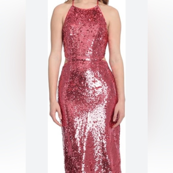 Donna Morgan Women’s Pink Sequin Maggie Halter Midi Dress Sleeveless New size 8 - Picture 1 of 16